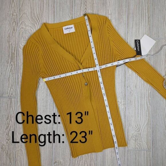 Callahan Knitwear Women’s XS Yellow Rib Knit Button Down Cardigan Sweater NWT - Picture 8 of 8